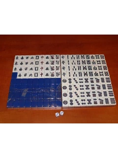 Mahjong készlet - Japán, kék hátú, műanyag kövekkel - A kövek mérete: 33x24x18mm